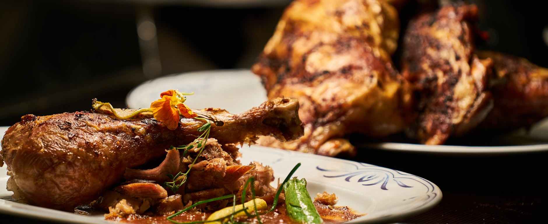 cooked chicken on white plate